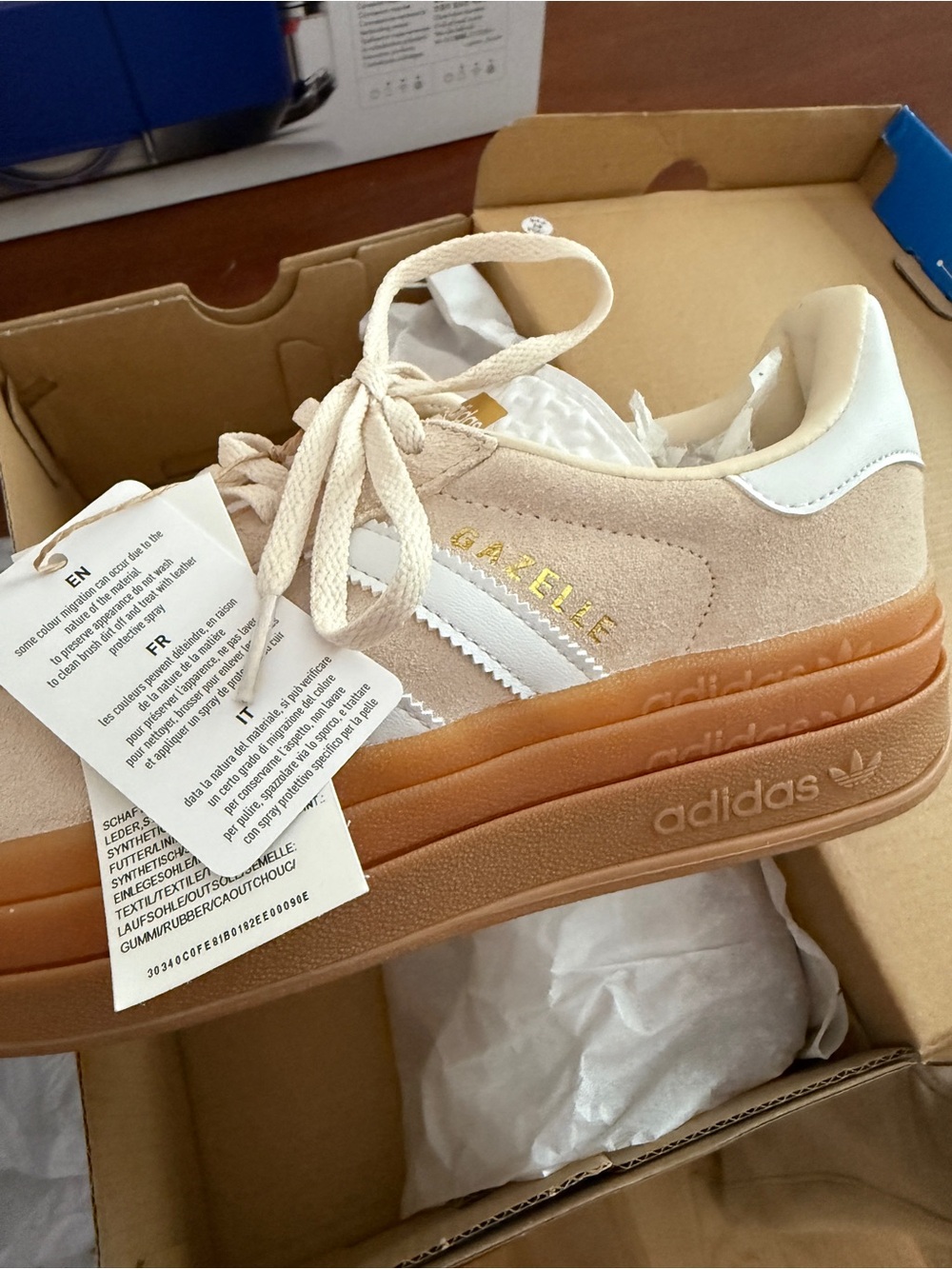 adidas Gazelle Platform Sneakers in Beige and White with Gum Sole Size 7